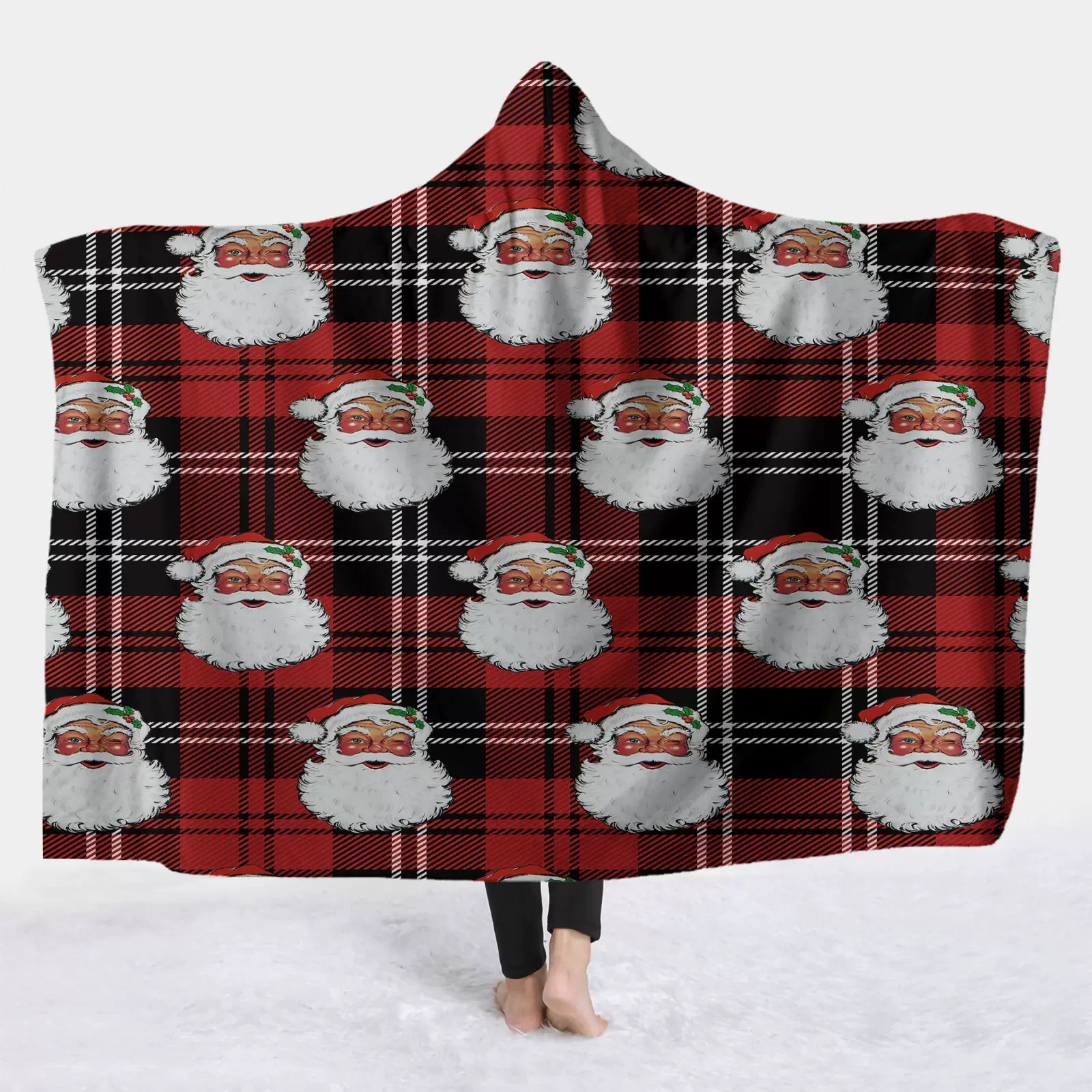 跨境专供法兰绒连帽毛毯斗篷魔法帽毯午睡毯懒人毯圣诞系列