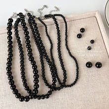 网红博主同款黑色玻璃珠串珠项链小众轻奢冷淡风酷潮颈链项链女