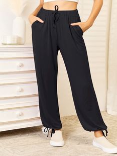 2025 Cross-Border New European and American Women's Casual Pants Solid Color Drawstring Waist Cross-Border Dropshipping