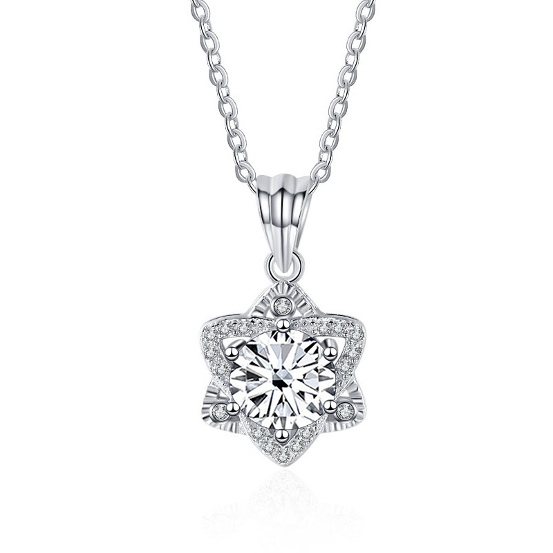 Ventas transfronterizas calientes S925 plata hexagramas collar de piedra de mozanita de color damas europeas y americanas mozan taladro colgante clavícula transmisión en vivo