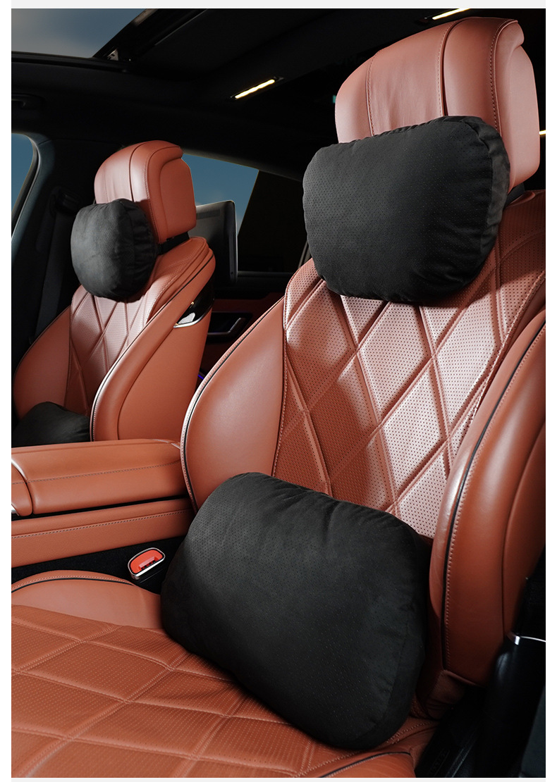 Car Headrest and Lumbar Support, Dupont Bio-Velvet Headrest, Neck Pillow, Suede Car Lumbar Cushion, Car Backrest Pillow