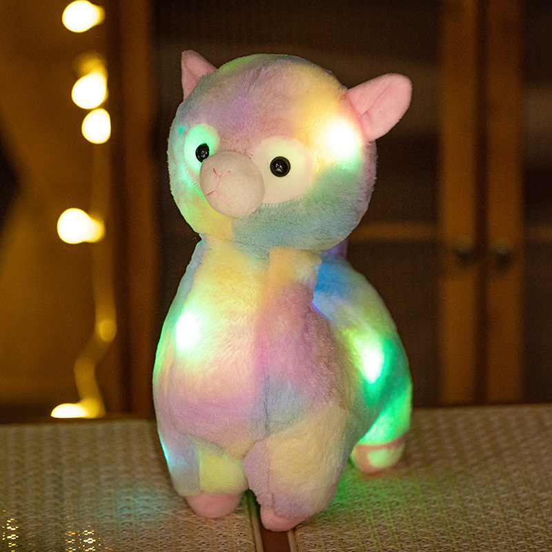 Lindo colorido luminoso animal oso de peluche unicornio muñeca de peluche de juguete delfín alpaca muñeca títere muñeca
