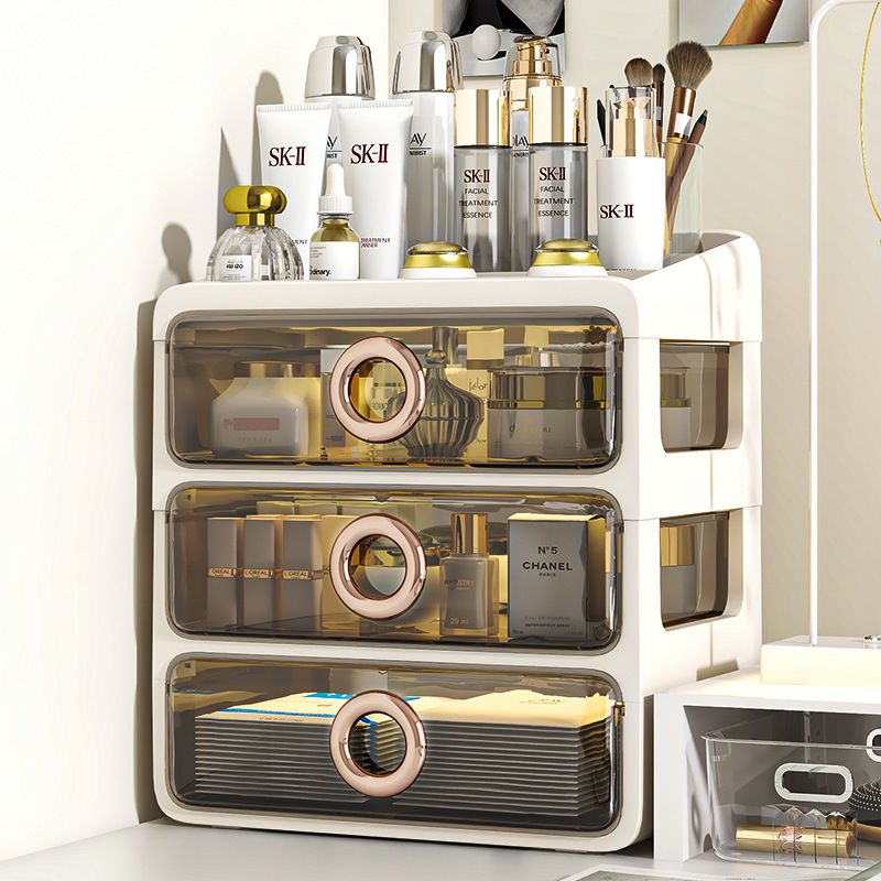 Caja de almacenamiento de cosméticos a prueba de polvo de escritorio transparente tocador de gran capacidad de cuidado de la piel de alto grado de almacenamiento rack de acrílico caja