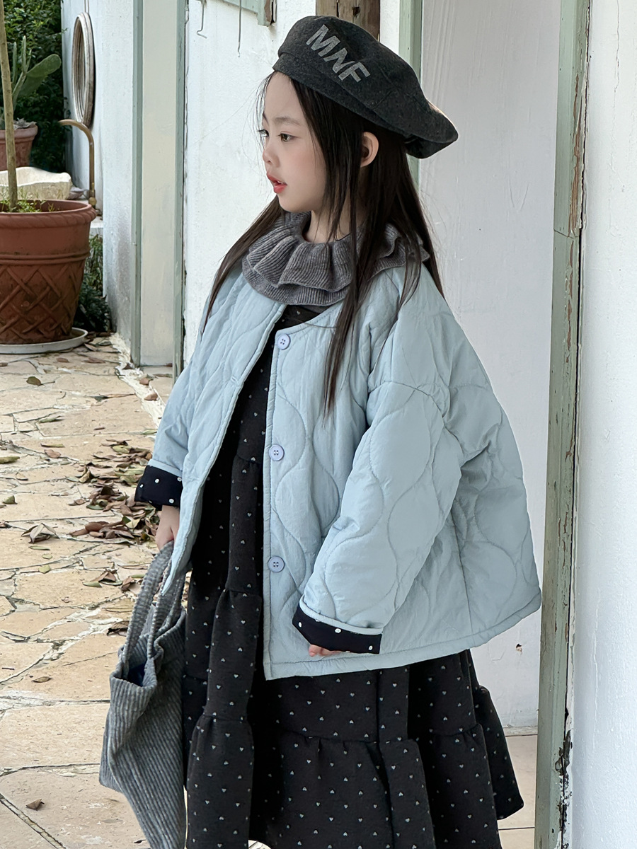 princess yoyo girls‘ winter korean style pure color quilted coat baby girls‘ loose floral cotton clothing cotton coat