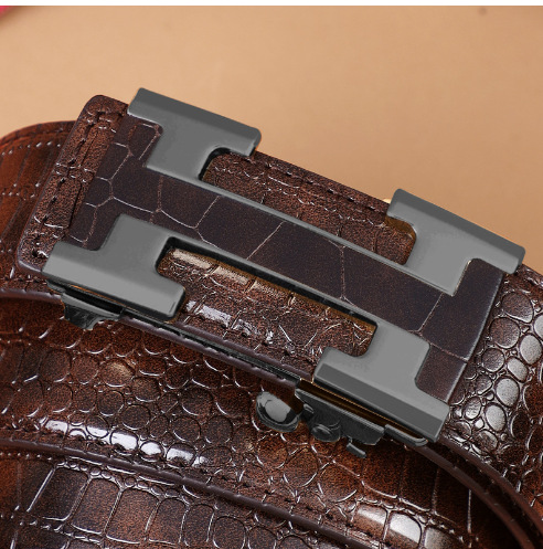 Cinturón de cuero para hombre, patrón de cocodrilo, hebilla automática sin dientes, cinturón de moda informal de negocios, cinturón para jóvenes y de mediana edad