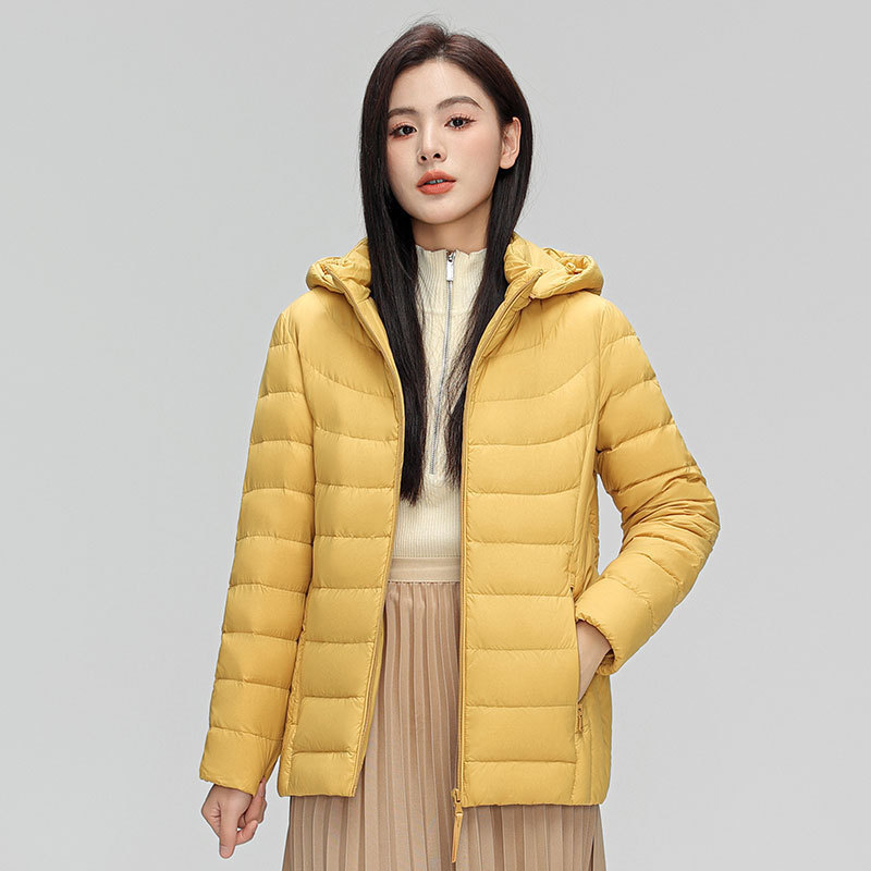 Cross-Border down Jacket for Women, Autumn and Winter New Style, Lightweight 90% White Duck Down, Detachable Hood, Plus Size, Slim Fit, Trendy Coat
