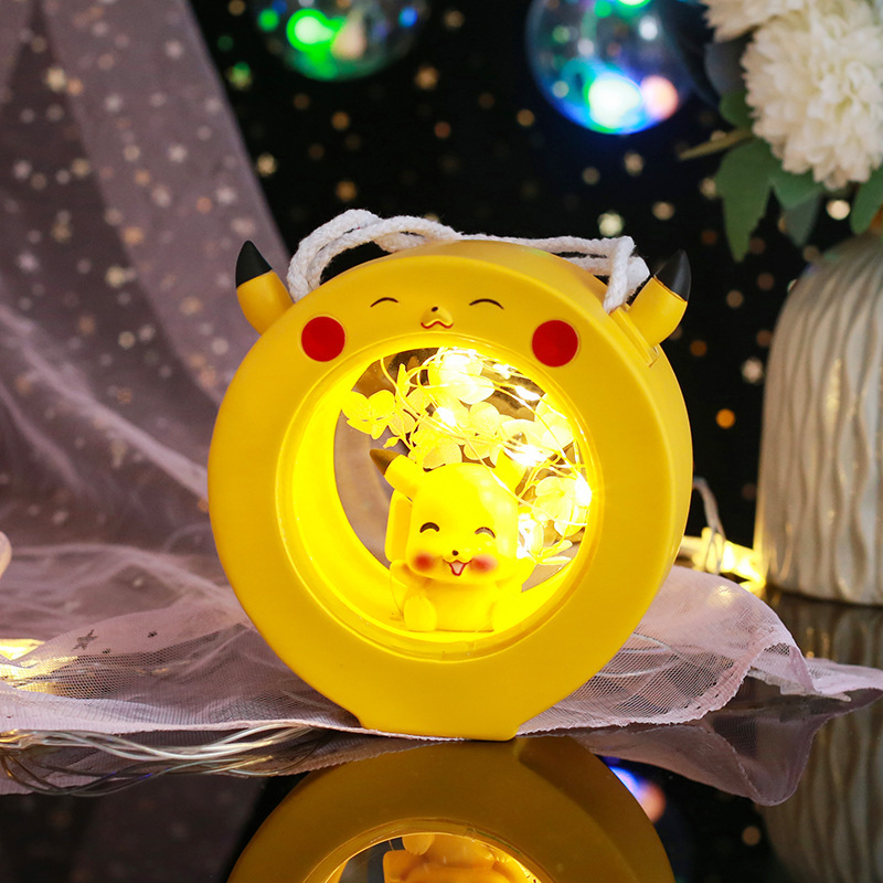 Creativo Pikachu vidrio de doble cara lámpara de noche portátil chica corazón ambiente decoración de la habitación adornos regalos de día de San Valentín