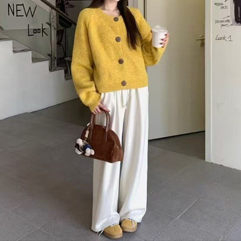 Retro de cuello redondo de punto para mujeres 2025 otoño y invierno nuevo estilo coreano camiseta de punto perezosa chaqueta suéter de color sólido chaqueta image 5