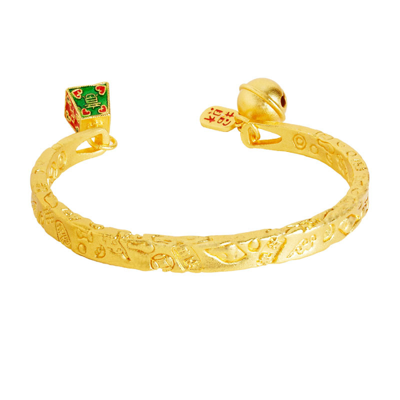 Guochao vietnamita pulsera de oro de arena antiguo tallado de la boca