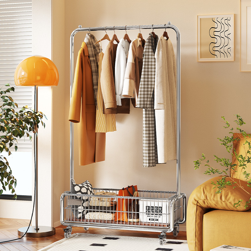 Used Solid Wood Coat Rack, Movable Clothes Drying Rack, Floor-Standing Bedroom Clothes Rack, Household Indoor Clothes Storage Cabinet