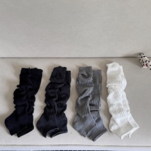 IOULOR纯色堆堆踩脚袜套ins风腿袜竖纹双针y2k腿套吸汗透气袜子女