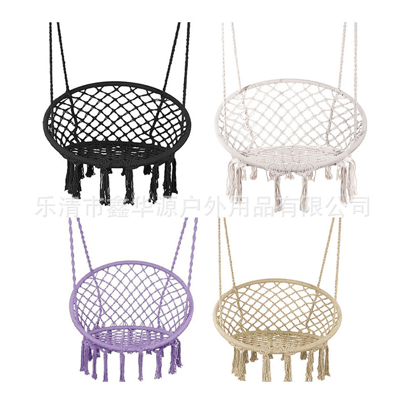 Balcón interior y exterior silla colgante oscilante hamaca de punto hecho a mano para adultos y niños con flecos cuerda de algodón silla de columpio al por mayor