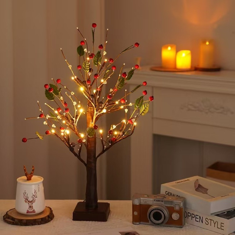 跨境厂家直销 led仿真皮白桦树灯 感恩节usb电池盒双用室内装饰灯