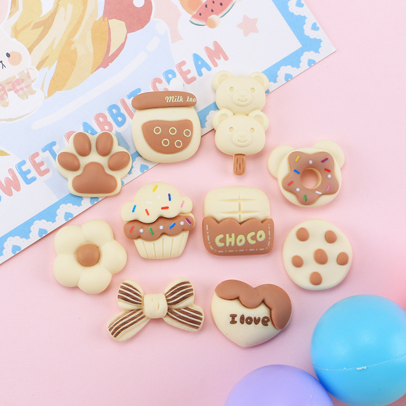 Beige chocolate series cartoon diy cream glue mobile phone case bracelet headdress hairpin resin accessories wholesale
