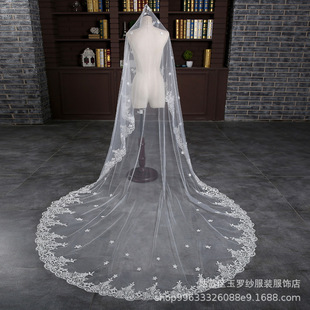 Wedding Veil Bride Foreign Trade Long Car Stock Lace Veil Small Flower Pieces Row Three Meters Wedding Accessories