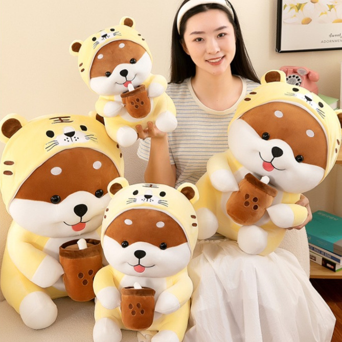 Cute Milk Tea Dog Plush Toy Transformed into a Tiger Doll, Corgi Dog Doll, Pillow, Gift for Girls Cute Milk Tea Dog Plush Toy Transformed into a Tiger Doll, Corgi Dog Doll, Pillow, Gift for Girls