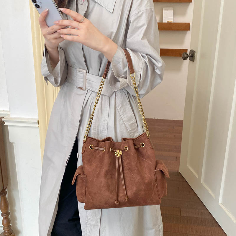 New Charlie denim crossbody bag, hippie-style diamond-patterned chain bag, bucket bag