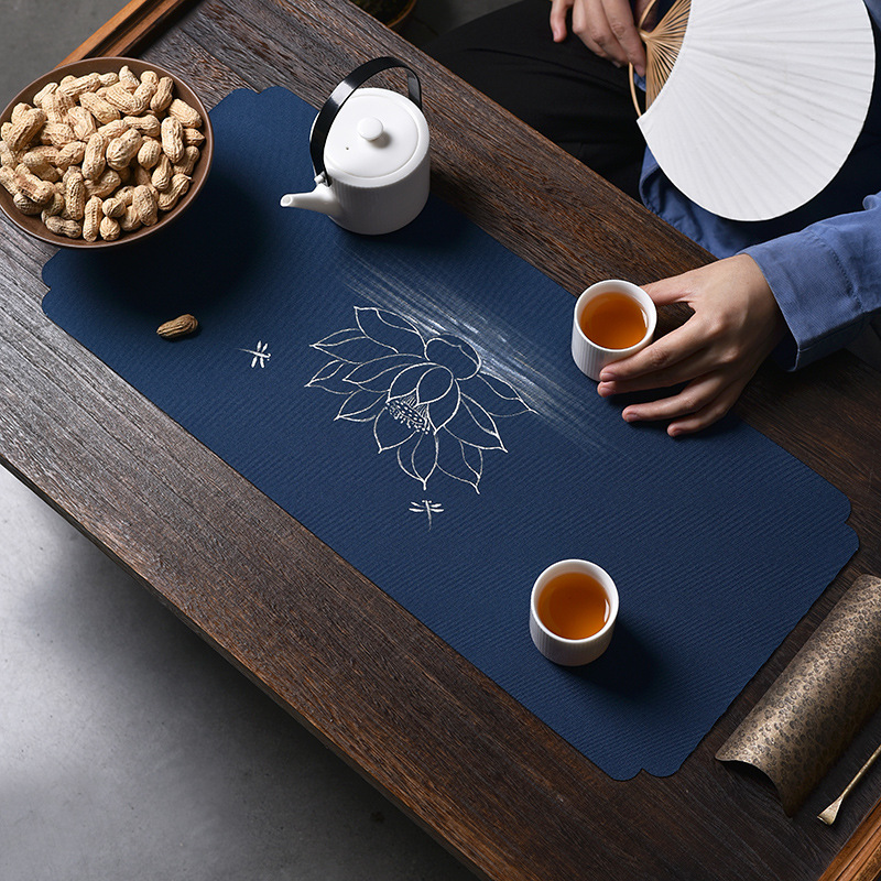 Alfombra de té seca pintada a mano impermeable estera de aislamiento de tela zen mantel de gama alta ceremonia del té titular de la estera corredor de la mesa estera de la placa de té