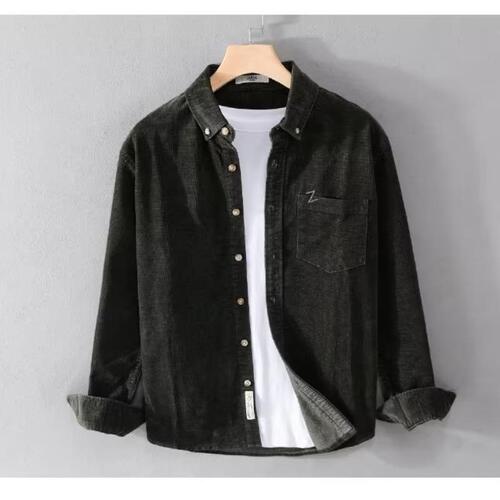 Men's Autumn/Winter Corduroy Jacket with Long Sleeves — Instagram-Friendly, Casual Hong Kong-Style Solid-Color Top in Plus Sizes, Trending Now
