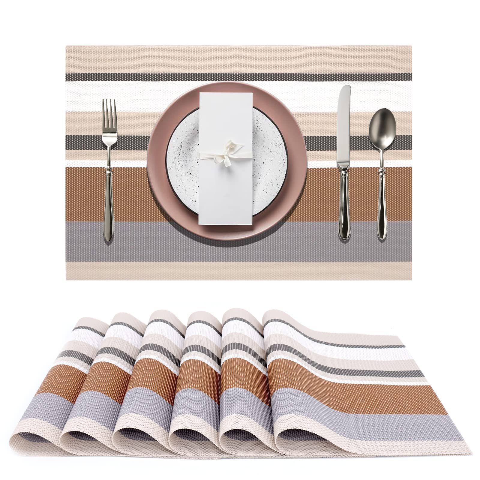 Estilo nórdico a rayas de PVC placemat Teslin estera de mesa posavasos estera de la placa lavable aislamiento térmico antideslizante estera al por mayor