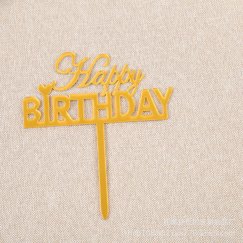 Inserción de tarjeta de pastel de cumpleaños decoración para hornear inserción de bandera creativa acrílico espejo de doble cara inserción de tarjeta fábrica en stock al por mayor