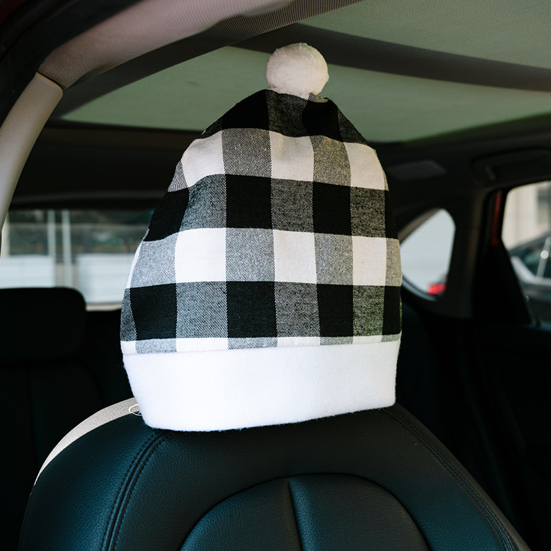 Christmas decorations Red and black check car chair cover thickened car chair back cover headrest cover cushion cover_voghion.com