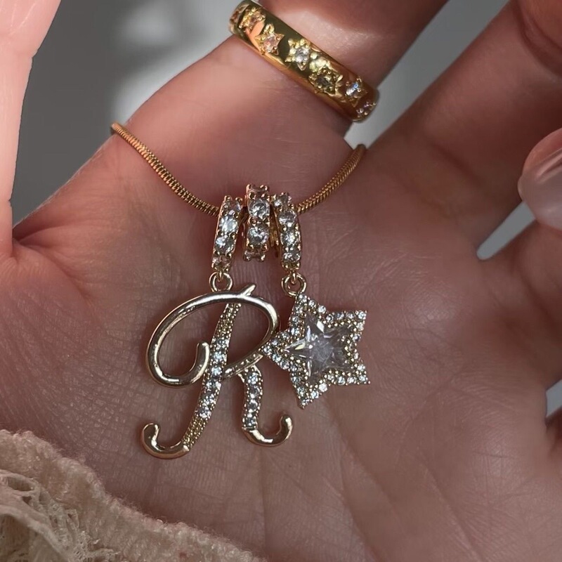Dopamine Star Girl Cross-Border Independent Site Tk Hot-Selling 26-Letter Necklace Stainless Steel Chain 22K Dopamine Star Girl Cross-Border Independent Site Tk Hot-Selling 26-Letter Necklace Stainless Steel Chain 22K