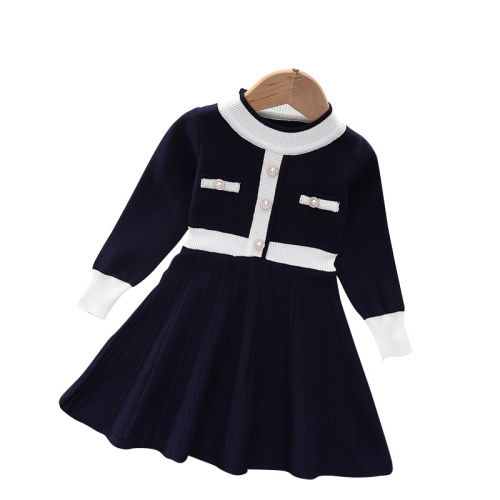 Children's Xiao Xiang Style Cardigan Dress for Little Girls, 90-130 South Korean Version Princess Dress, Children's Knit Round Neck Dress