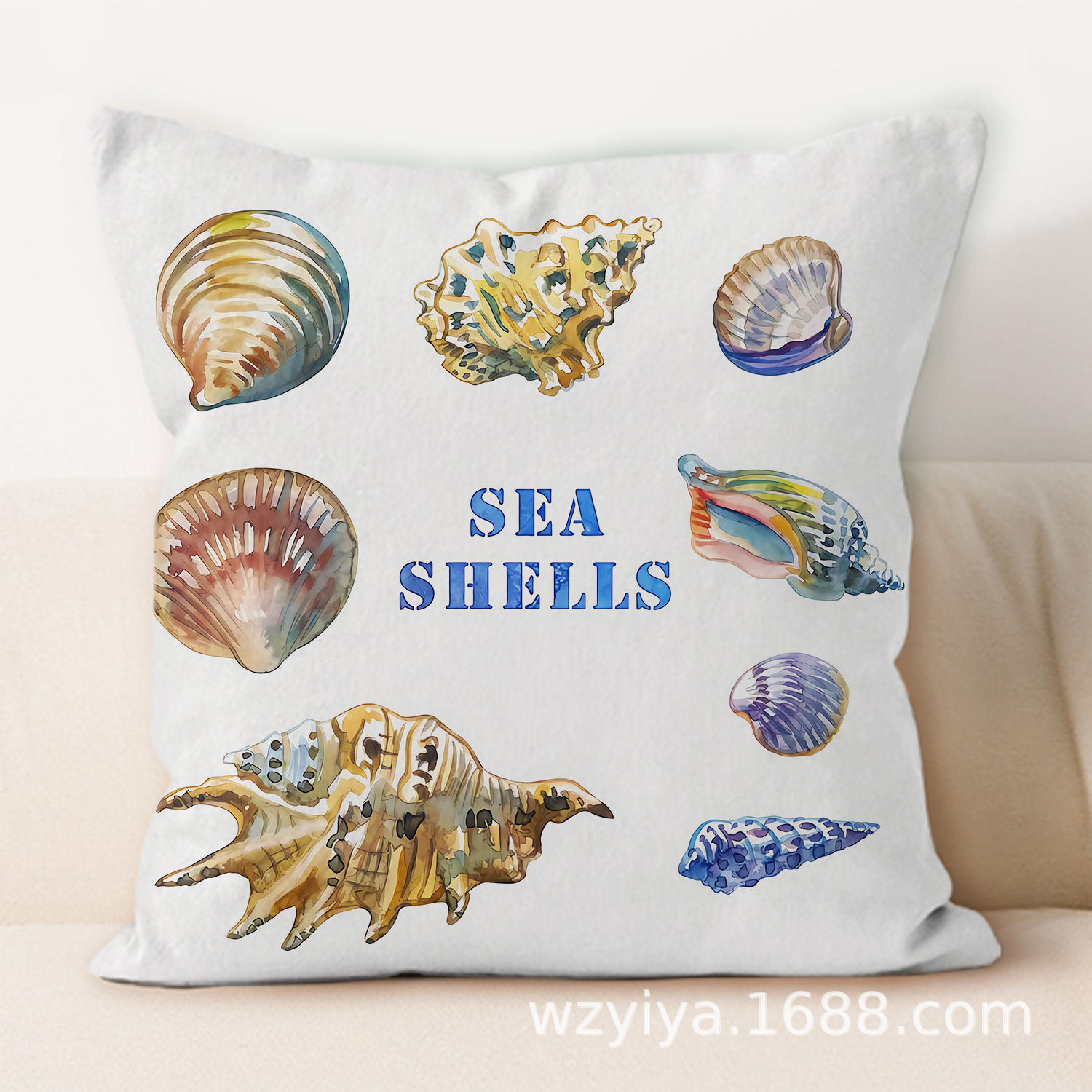 Sea shell impresión almohada de abrazo simple moderno sofá en el hogar cojín de respaldo decoración desmontable cuadrado almohada de cabeza de cama