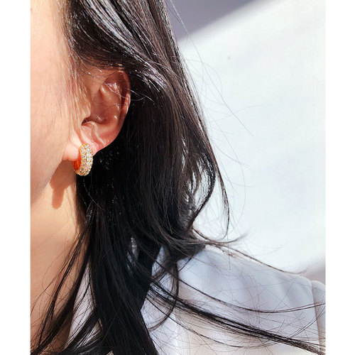 Brass plated real gold/platinum Korean light luxury high-end diamond round earrings blogger style earrings 582