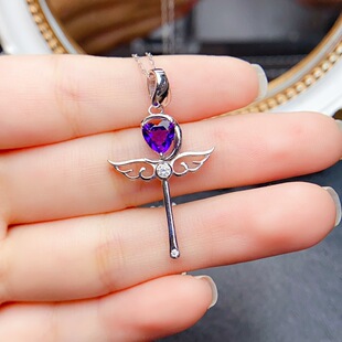 New Natural Amethyst Pendant S925 Silver Inlaid Main Stone 6*6mm Versatile Popular Trendy Women's Jewelry Wholesale