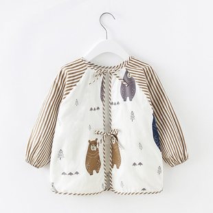All-Inclusive Pure Cotton Baby Eating Coveralls Kidsren's Protective Clothing Kindergarten Reverse Dressing Long-Sleeved Waterproof Spring and Summer Thin