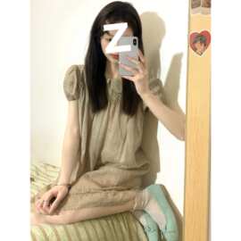 法式气质泡泡袖娃娃领连衣裙女夏季26春新款小个子设计感小众裙子