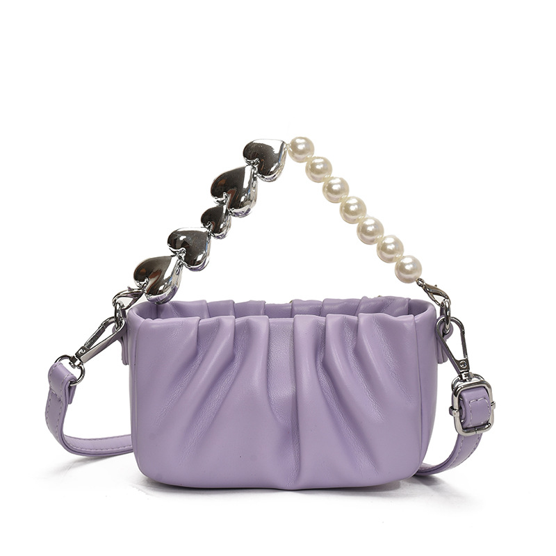 Nuevo bolso para niños, bolso de niña perla de amor fresco y dulce, mini bolso de mensajero para bebé plisado de estilo occidental