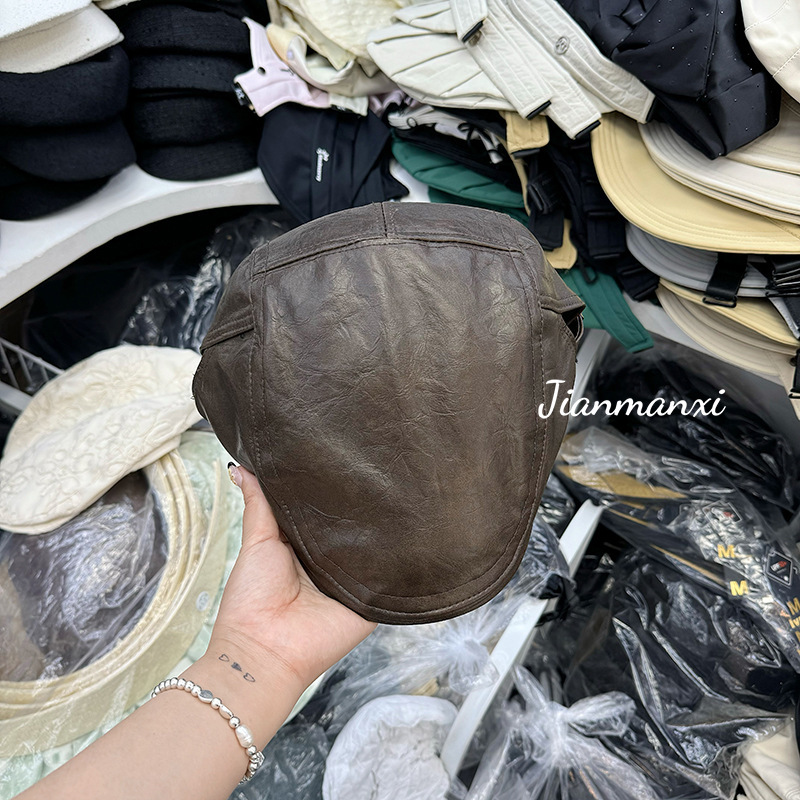 JMX水洗い皮前入帽子供ネットレッドins潮秋冬新作韓国版レトロ古い銭風蓬蕾帽卸売り|undefined