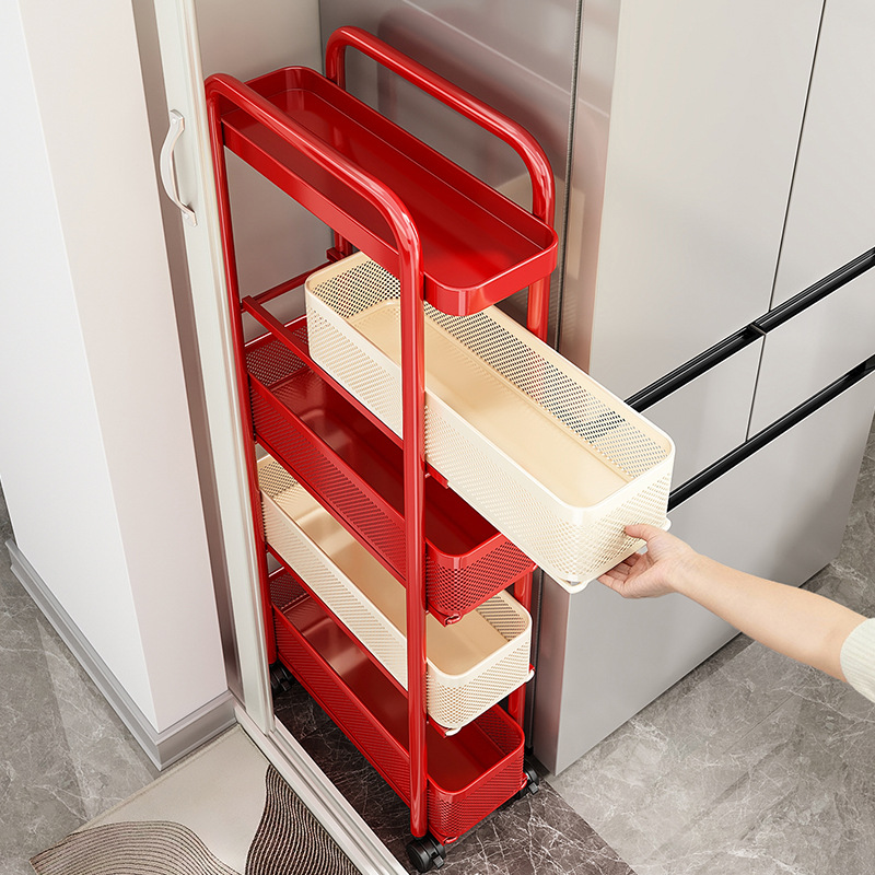 Kitchen Dopamine Gap Storage Rack Floor-Standing Multi-Layer Refrigerator Side Pull-Out Cabinet Extremely Narrow Storage and Organization Trolley