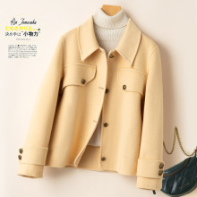 2024秋冬新款厂家一件代发100纯羊毛呢子大衣翻领女士短开衫外套