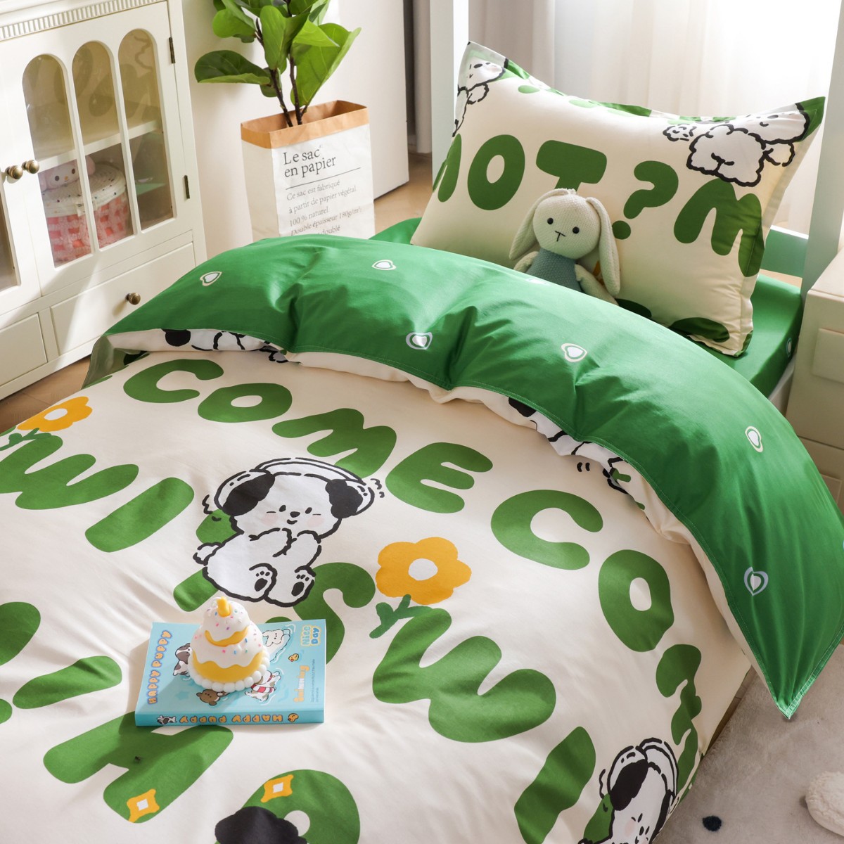 Juego de cama de dormitorio de tres piezas de algodón puro para estudiantes universitarios, sábana individual, funda de edredón, juego completo de colchón de cuatro piezas, juego completo