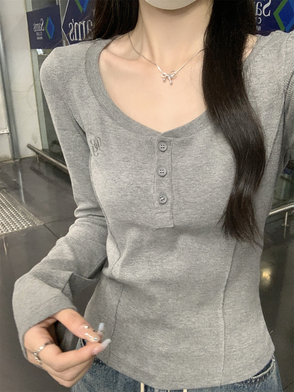 鱼骨显瘦设计感长袖T恤女秋季2025新款收腰百搭简约网红套头上衣|undefined