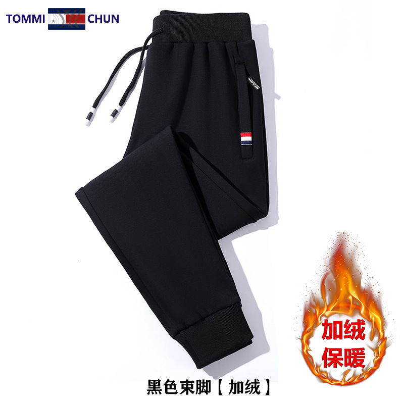 Tommy Men's Fleece-Lined Thickened Sweatpants for Young and Middle-Aged Men, Fashionable Winter Casual Jogger Pants, Large Size Tommy Men's Fleece-Lined Thickened Sweatpants for Young and Middle-Aged Men, Fashionable Winter Casual Jogger Pants, Large Size