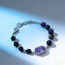 高级感钛钢手链 紫晶串珠叠戴款不易氧化掉色小众 ins 风源头批发