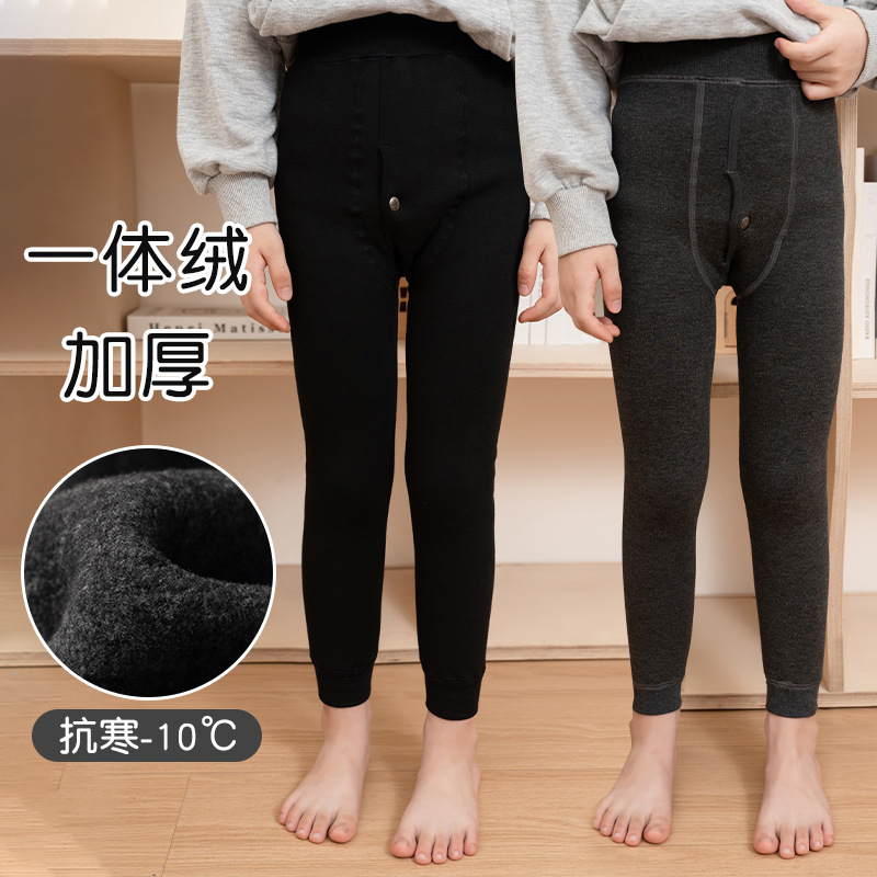 秋冬款加绒加厚男童打底裤儿童棉裤保暖一体裤中小童男孩子九分裤