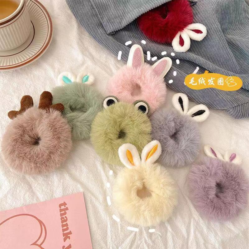 plush rabbit ears hair band children‘s tie up a bun hairstyle hair rope hair rope elastic cute girls autumn and winter hair accessories headdress