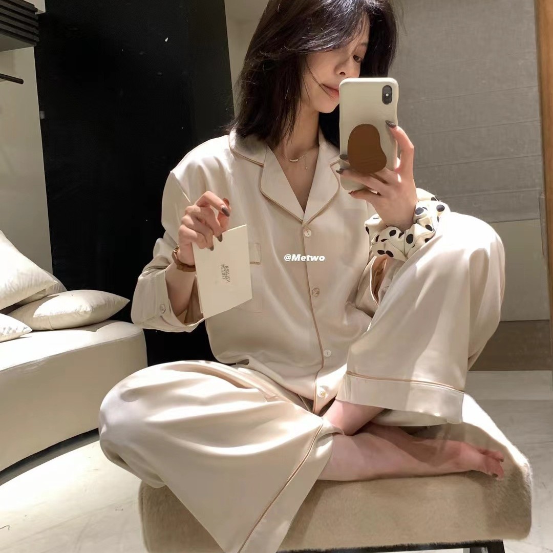 METWO天丝10姆米桑罗睡衣套装女 早秋新款贵妇舒适家居服两件套