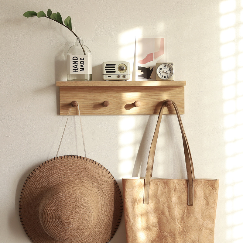 小木良品墙上衣钩卧室玄关隔板置物架北欧风客厅家用壁挂墙壁搁板