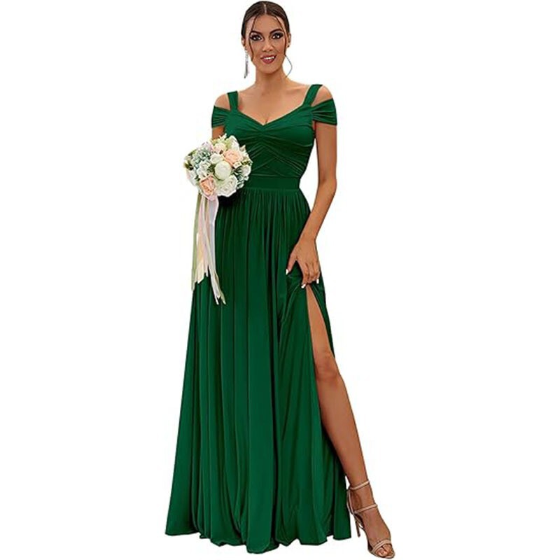 European and American Cross-Border Export New Off-Shoulder Chiffon Wedding Bridesmaid Dress Long Prom Party Elegant Evening Dress