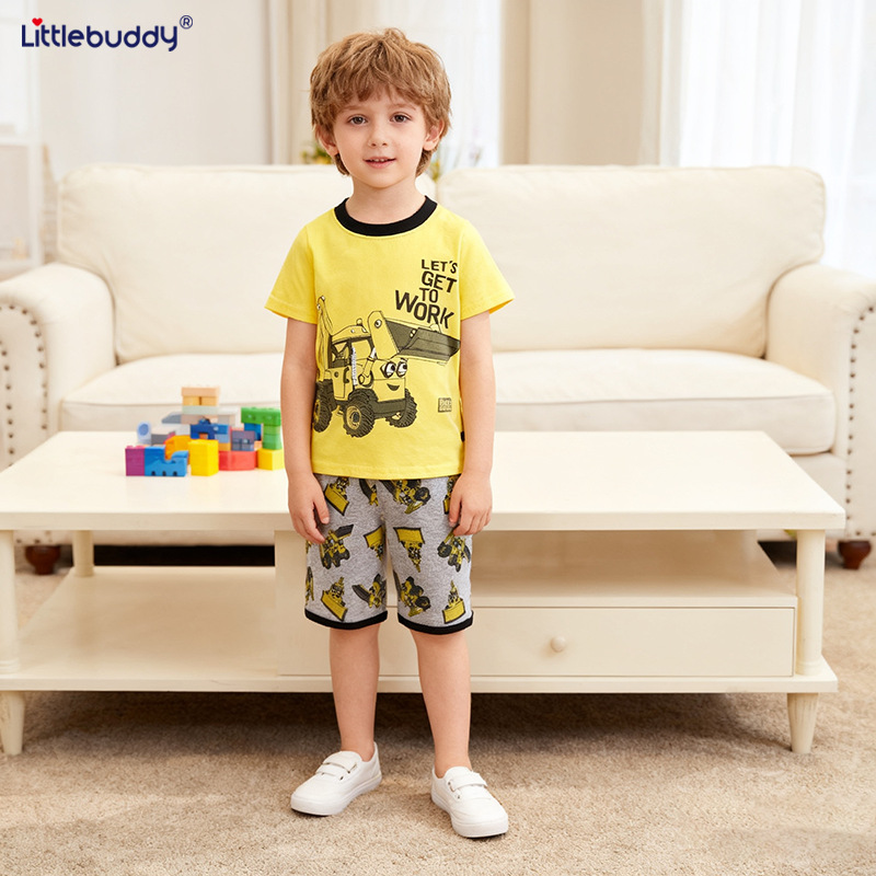 One-Piece Cotton Children's Suit for Boys, Short-Sleeved Loungewear, Summer Air-Conditioned Clothing, Pajamas, Children's Style, Can Be Worn Outside