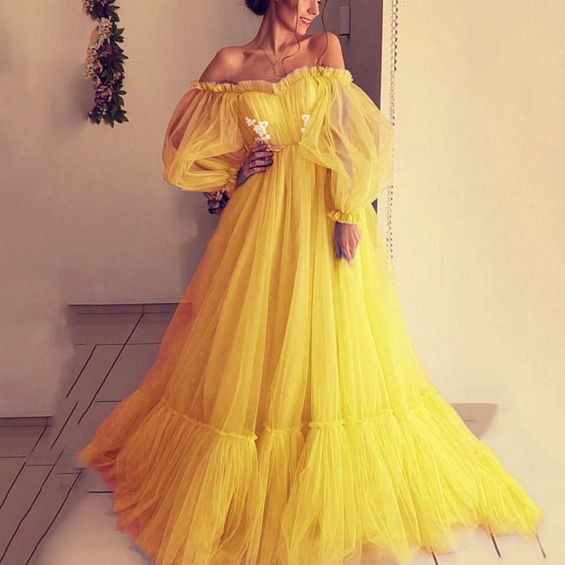 2025 nuevo estilo ropa de mujer de comercio exterior europea y americana vestido de novia largo de malla de un hombro vestido de swing grande nuevo estilo