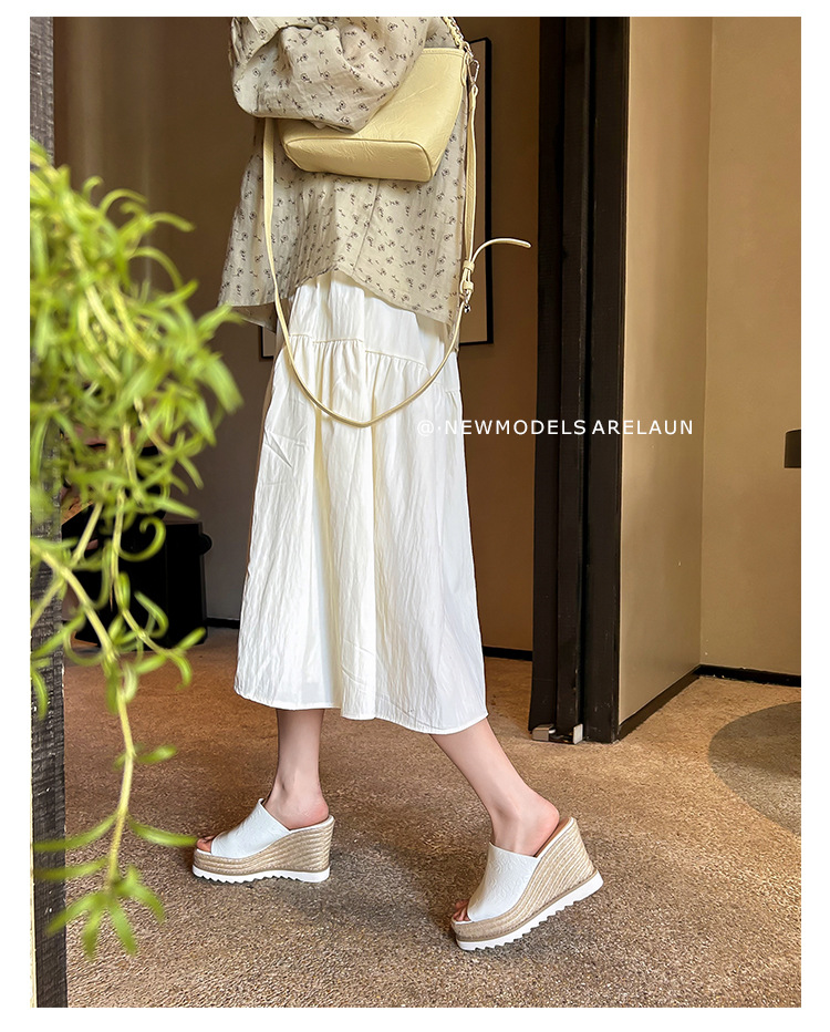 Sandal cao gót nữ mũi hở đế xuồng đan rơm phong cách La Mã — màu be, bạc chi tiết 11