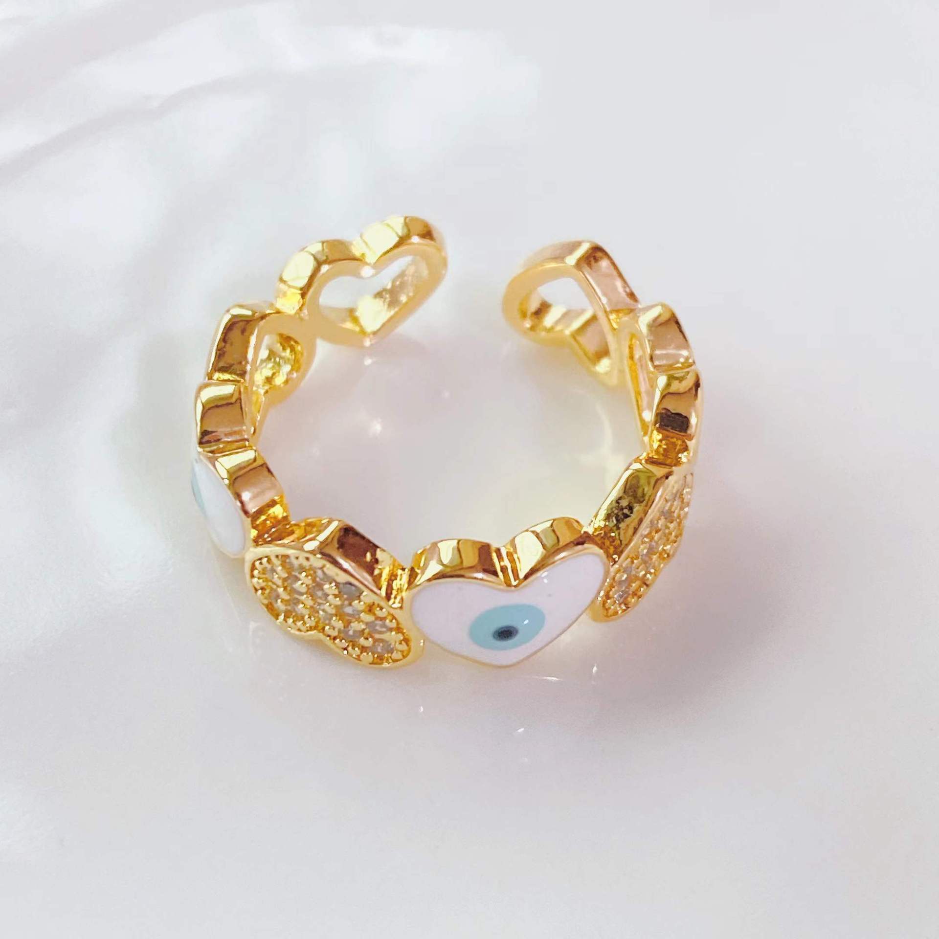 fashion trend ring 18k gold-plated oil drop diamonds heart-shaped eyes open ring
